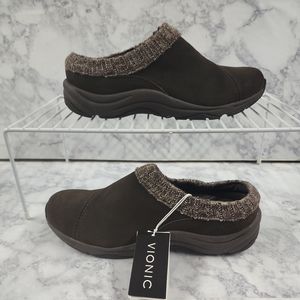 Vionic Arbor Brown Slip-On Comfort Casual Leather Slides Mules shoes Women's 9W